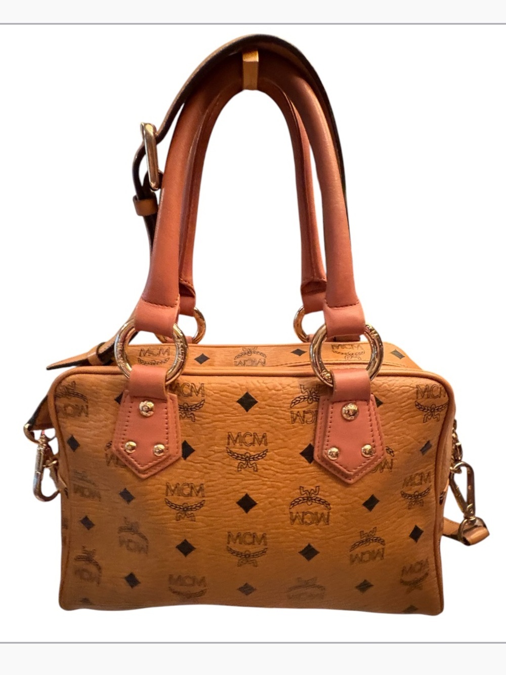 MCM Cognac Visetos this MCM Visetos Double Front Pocket Boston Bag - Picture 3 of 16